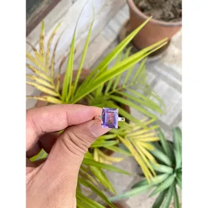 Anillo de Amatista con Corte Esmeralda, Plata de Ley 925, Anillo de Piedras Preciosas Hecho a Mano, Proveedor de Joyería al por Mayor - Product Image 1
