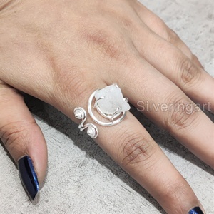 Joyería de piedra cruda, anillo de mujer, piedra lunar arcoíris Natural, piedra preciosa, piedra natal de junio, joyería de diseñador, anillo de Plata de Ley 925 - Product Image 4