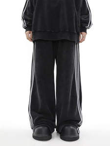 Pantalones de chándal holgados personalizados Unisex, lavado con ácido, rayas laterales, joggers de cintura doble, ropa de calle, ropa deportiva informal holgada, lona OEM - Product Image 4