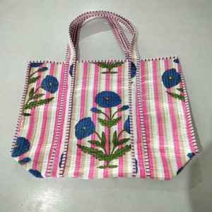 Bolsa de Mano de Lujo Hecha a Mano de Color Azul Hermoso, Bolsa de Mano Acolchada con Estampado de Algodón, Gran Capacidad, Duradera, Precio al por Mayor - Product Image 4