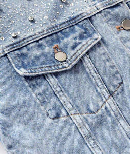 Chaqueta Vaquera de Mezclilla para Mujer, Diseño de Moda 2026, Estampado con Pedrería, 100% Algodón, Manga Larga, Corte Holgado, con Botones - Product Image 3