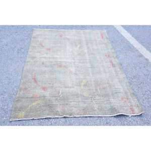 Tapis traditionnel gris moderne en laine fait à la main écologique poil moyen 4.5ft X 6.8ft Patchwork Design salle à manger côté lit Latex - Product Image 1