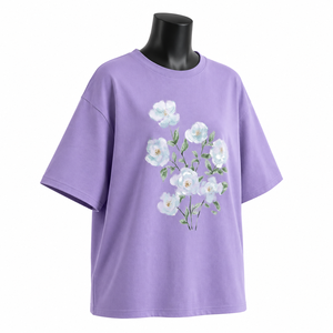Camiseta Extra Grande de Lavanda para Mujer, 100% Algodón, Estampado Floral, Corte Holgado Informal, Camiseta Gráfica de Moda de Verano, OEM ODM al por Mayor - Product Image 3