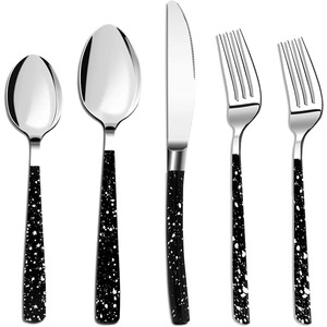 Couverts en acier inoxydable plaqués couleur argent idéal pour la cuisine café de table usage domestique tacheté Design poignée ensemble de 5 pièces - Product Image 1