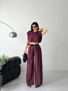 Conjunto de Dos Piezas para Mujer, Top sin Mangas con Volantes y Pantalones de Cintura Alta, Color Sólido, Chifón, Corte Holgado, Atuendo Elegante para Primavera/Verano - Product Image 3