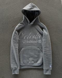 Sudadera con capucha con logotipo bordado personalizado de fabricante, ropa de calle Vintage, sudaderas con capucha cuadradas recortadas con lavado ácido desgastado con diamantes de imitación en blanco - Product Image 2