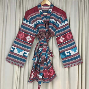 Women's Wool Blend Winter <b>Kimono</b> Jacket Cozy Short Dressing Loungewear with Geometric <b>Cardigan</b> Handmade As Mom Gift Warm Robe - Product Image 4
