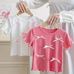 T-shirt décontracté pour filles à col rond, imprimé uni, en jersey de coton de haute qualité, manches courtes, service OEM avec logo personnalisé - Product Image 1