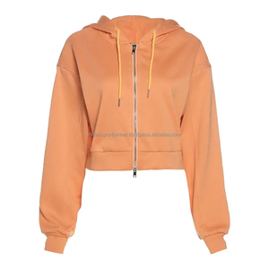 Sudaderas con capucha cortas Logotipo personalizado Material de algodón de gran tamaño liso Sudadera con capucha ligera para mujeres Tasa de venta completa Nueva llegada Sudaderas con capucha para mujeres - Product Image 4