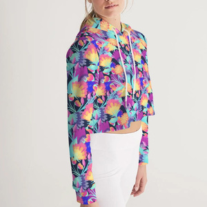 Sudadera con capucha recortada para mujer de ajuste relajado con bordado de impresión de logotipo personalizado OEM ODM ropa informal personalizada proveedor directo de fábrica - Product Image 3