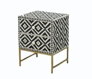 โต๊ะข้างเตียงสีชมพูแบบฝังลายกระดูกรูปทรงเรขาคณิตทันสมัยทำด้วยมือโต๊ะข้างเตียงทำจากไม้หรูหรา2ลิ้นชักออกแบบให้ห้องนอนห้องนั่งเล่น - Product Image 3