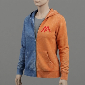 MATTIERA <b>Mens</b> Blue Orange Two Tone Zip Up Hoodie <b>Red</b> Logo Fleece <b>Sweatshirt</b> Streetwear Casual Hooded Jacket Custom Wholesale OEM - Product Image 3