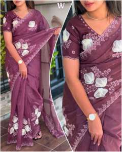 Belle tenue tendance chemisier saree en soie cristal de haute qualité avec main et paillettes brodées et fil de travail exportateur indien - Product Image 6