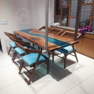 ชุดโต๊ะอาหารทำจากไม้เนื้อแข็งทันสมัยเฟอร์นิเจอร์สำหรับบ้านและสำนักงานโดยผู้ผลิตอีพอกซีเรซิน - Product Image 3