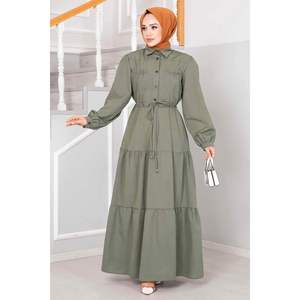 Robe longue hijab à demi-boutons vert amande - Product Image 5