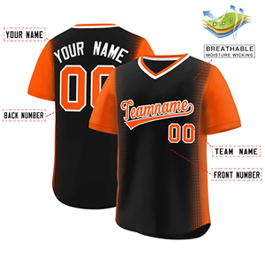 Camiseta Deportiva Transpirable con Cuello en V y Botones, Color Negro y Naranja, Uniforme Personalizado para Equipos de Béisbol y Sóftbol con Nombre y Número - Product Image 2