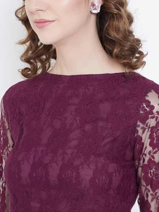 Robe moderne à manches longues et évasée en dentelle pour femmes Self Design Fall Fashion Dress T Shirt Exportateur - Product Image 2