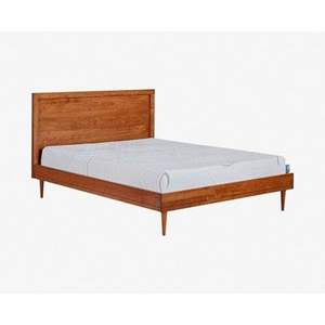 Estructura de cama de madera maciza de teca de estilo de mediados de siglo con acabado natural - Product Image 1