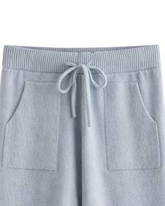 Ensemble de détente en tricot pour femmes, pull à col rond bleu clair et pantalon à taille élastique, tenue décontractée d'hiver en deux pièces pour femmes, confortable - Product Image 6