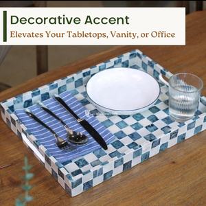 Plateau de service décoratif en coquillage avec poignées pour table basse, plateau de service décoratif en coquillage à motif à carreaux en gros - Product Image 5