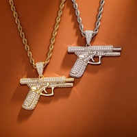Nouveau Collier Pendentif Pistolet Submachine Gun Iced Out Tendance pour Hommes et Femmes, Bijou Hip Hop Rock Punk Cool pour Fête Urbaine, Cadeau
