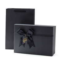 Boîte cadeau noire pour bijoux en stock, avec nœud en ruban, emballage rigide de luxe pour collier, bracelet et cadeaux