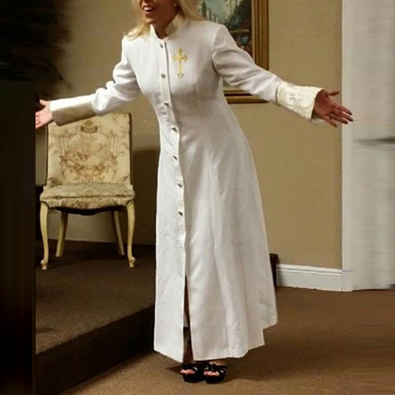 Vintage Women's Clergy Dress - O Neck Long Sleeve Church Outfit | Ideal for  Halloween Nun Costumes & Fall Church Wear