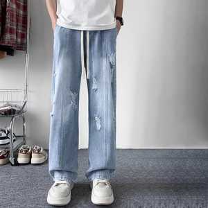 Tous les jours décontracté hommes déchiré jean endommagé coupe ample Denim pantalon tenue confortable parfait pour Streetwear - Product Image 4