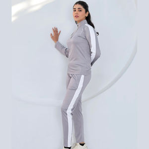 Survêtement de course à pied femme hiver 100% coton grande taille avec fermeture éclair et coutures contrastées bas amples - Product Image 2