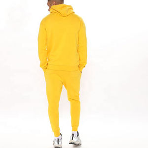 Ensemble de survêtement d'automne personnalisé 2 pièces pantalon à capuche pull jaune survêtement 100% coton coupe ajustée survêtement tendance vente en gros - Product Image 5