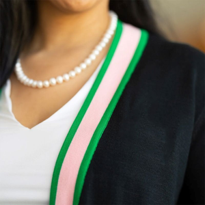 Cárdigan de punto largo para mujer, abrigo, suéter negro de hermandad, ropa personalizada con ribete verde y rosa, ropa universitaria acogedora, prendas de vestir exteriores - Product Image 5