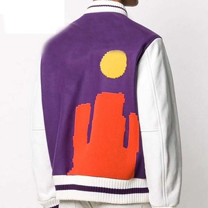 Custom Embroidery Letter Applique Logo Satin Jacket <b>Wool</b>/Leather Winter Streetwear Front Breathable Baseball Letterman Jackets - Product Image 2