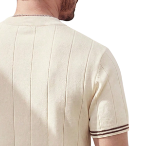 <b>Men's</b> Ribbed Knit <b>T</b>-<b>Shirt</b> Crew Neck Short Sleeve Slim Fit <b>Striped</b> Pullover Casual Front Custom Breathable Quick Dry 220g 2XL - Product Image 4