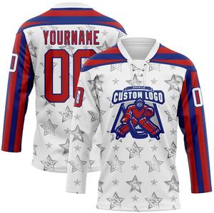 Maillot de hockey sur glace personnalisé de style américain avec col en dentelle, 100% polyester, séchage rapide, antibactérien, nom/numéro de l'équipe - Product Image 6