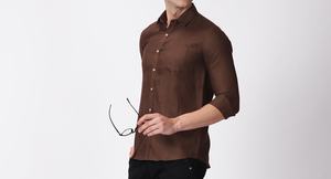 Camisa Casual de Lino/Algodón para Hombre, Manga Larga, Color MARRÓN, Cuello Clásico, Teñido Liso, Ecológica, Antiencogimiento, Secado Rápido, Verano - Product Image 2