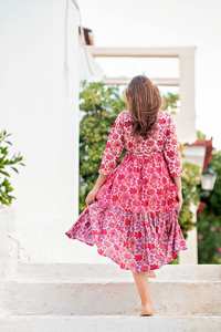 Robe Aphrodite artisanale, coton bohème, imprimé à la main, décontractée, occasionnelle, pour femmes - Product Image 3