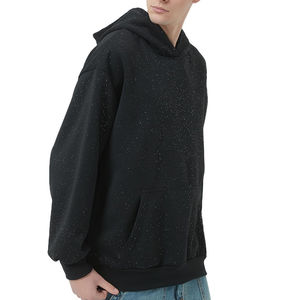 Sweat à capuche épais en molleton français surdimensionné pour homme, en coton mélangé, lourd, avec impression de strass, style d'hiver haut de gamme - Product Image 4