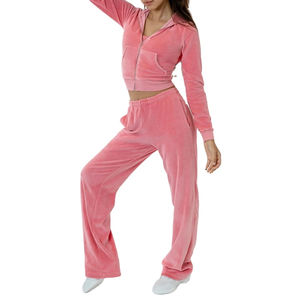 Custom Logo Body <b>Velvet</b> Jogging Tracksuit Women Two Piece Sets Velour <b>Jacket</b> and Jogger Pants Sweatpants Womens Clothing - Product Image 3