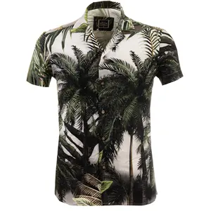 短袖沙滩夏威夷衬衫定制复古服装花式度假印花花卉休闲派对环保夏季男士