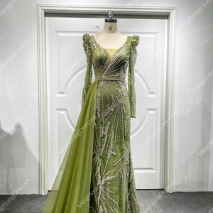 فاخرة عالية دبي حورية البحر مطرز فساتين السهرة الزيتون الأخضر الخامس الرقبة طويلة الأكمام شبكة مأدبة - Product Image 1