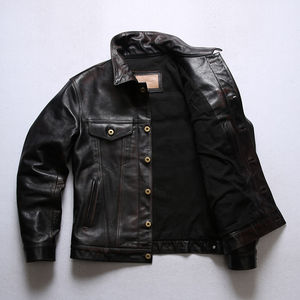 Personalizar cuero genuino hombres solapa motocicleta Casual aceite cera cabeza capa dos colores té Core caballo chaqueta de cuero - Product Image 4