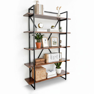 Estante Decorativo de 5 Niveles con Estructura de Hierro y Madera de Acacia KS68174, Tipo Vertical para Instalar en la Sala de Estar - Product Image 1