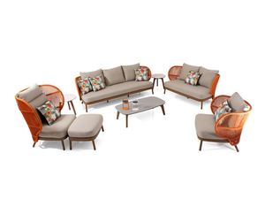 Ensemble canapé de jardin extérieur en bois massif de couleur naturelle, acajou, teck de Suar, coussin en rotin pour hôtels, villas, parcs, modèle 160733 - Product Image 6