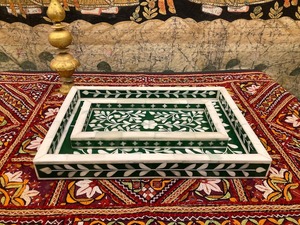 "Plateau de service en incrustation d'os de qualité supérieure, conception personnalisable, couleurs et tailles | Plateaux en incrustation d'os indiens faits à la main" - Product Image 4