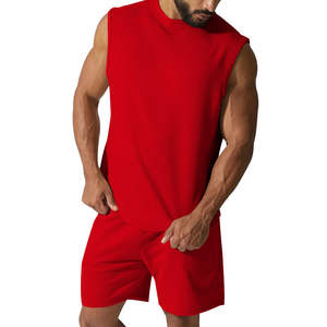 Logotipo personalizado de talla grande M al por mayor sin mangas corto 2 piezas conjunto para los hombres de ropa de verano cuello redondo de algodón transpirable - Product Image 1