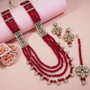 Indian Traditional & Fashionable Gold Plated Fancy <b>Long</b> Mala With Earring and Maagtika <b>Necklace</b> Set and Jewellery Set for Women - Product Image 1