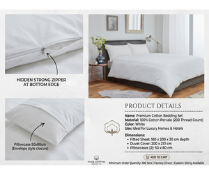 Juego de Ropa de Cama de Percal 100% Algodón, Calidad de Hotel de Lujo, Transpirable, Suave, Funda de Edredón Blanca, Juego de Sábanas, ESTÁNDAR OEKO-TEX - Product Image 6