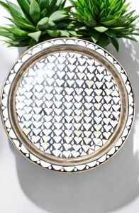 ECPANDING BANDEJA DE INCLUSIÓN HECHO A MANO BANDEJA DE SERVICIO LUJO Incrustaciones de hueso Ramadán Desayuno Comida Fruta Café Té Bandeja decorativa - Product Image 6