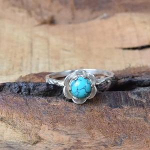 Azul turquesa 925 plata esterlina piedra preciosa diseñador anillo diciembre piedra natal regalo de Navidad joyería - Product Image 1