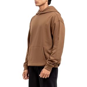 Sudadera con capucha marrón para hombre Sudadera de lana de algodón de peso pesado con bolsillo de canguro para ropa de otoño e invierno - Product Image 5